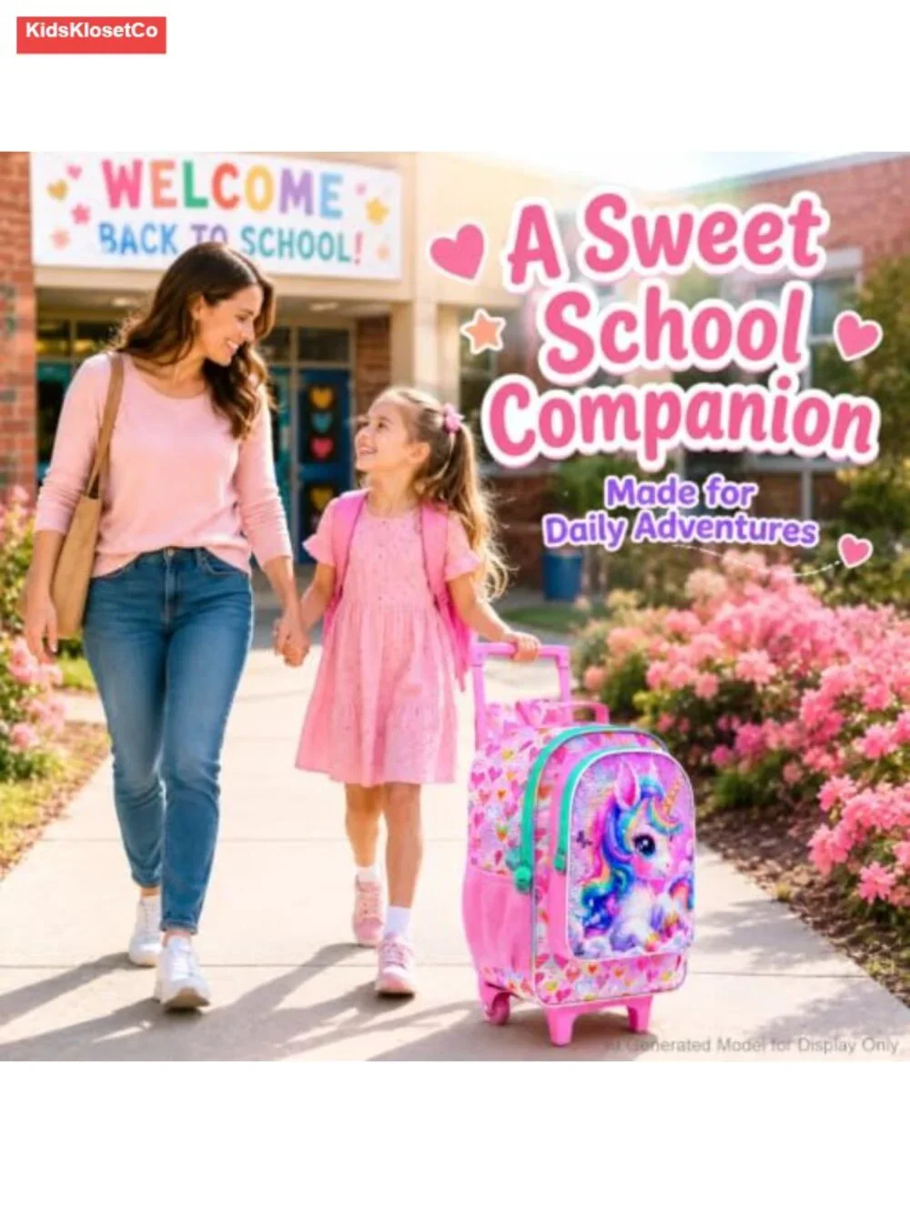 Kids Rolling Backpack with Lunch Bag, Wheeled Bookbag, Polyester, School